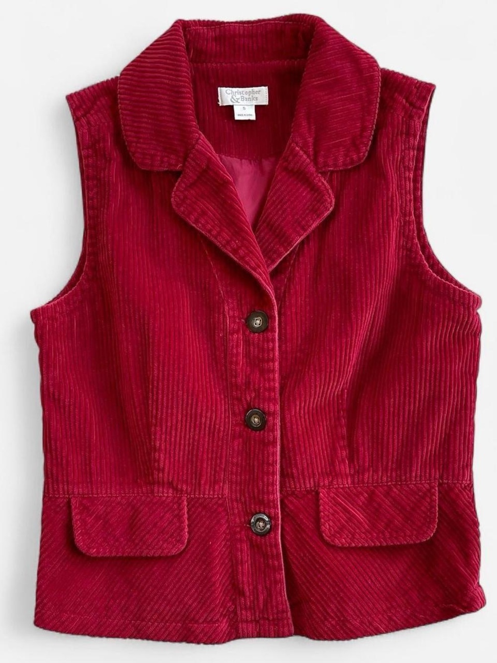 Christopher & Banks Red Corduroy Vest Collared Button Front S